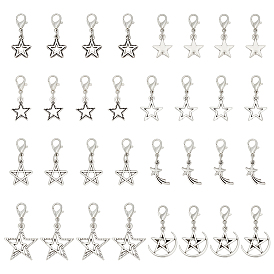 32Pcs 8 Colors Alloy Pendant Decorations, Star, with Alloy Lobster Claw Clasps