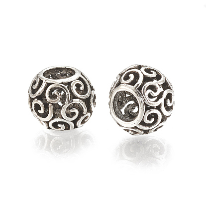 Alloy European Beads, Large Hole Beads, Hollow, Rondelle