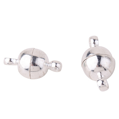 Round Brass Magnetic Clasps with Loops, Nickel Free, 11.5x6mm, Hole: 1.2mm
