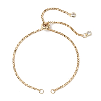 304 изготовление браслетов-слайдеров из нержавеющей стали, с подвесками на концах из латунного паве из прозрачных кубических цирконий