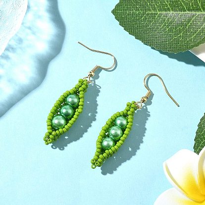 304 серьги-подвески из стеклянных бусин из нержавеющей стали в форме гороха, золотые, со стеклянным жемчугом