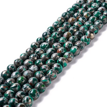 Malachite naturelles brins de perles, avec ligne en alliage de zinc, ronde