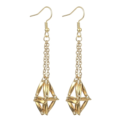 Natural Gemstone Dangle Earrings, Brass Macrame Pouch Long Drop Earrings