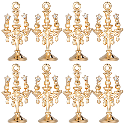 8 colgantes de circonita cúbica micro pavé de latón, amuletos para candelabros