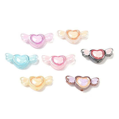 Пластиковые эмалевые бусины, Сердце и крыло, с блеском порошок