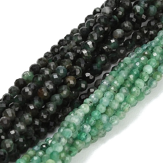 Натуральные изумрудные бисерные пряди, граненые, круглые