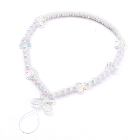 Transparente Handybänder mit Acrylperlen, Telefonschmuck, mit Fimo-Perlen und Nylonfaden, Schmetterling
