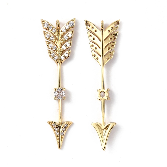 Brass Micro Pave Clear Cubic Zirconia Pendants, Arrows Charms