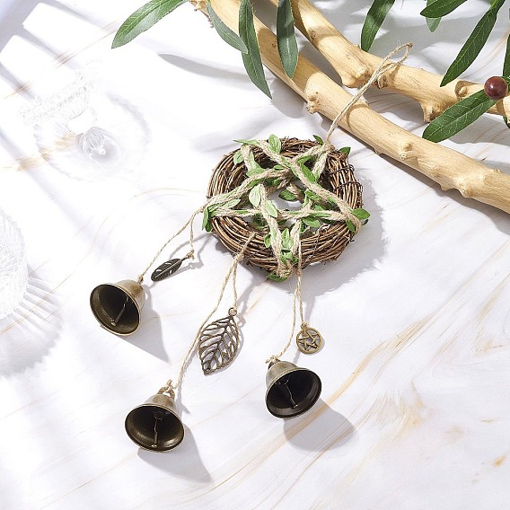 Подвесной колокольчик из листового железа, Гирлянда из ротанговой лозы в форме звезды и подвески из сплава для украшения двери дома