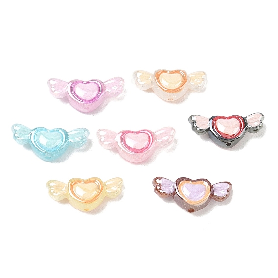 Plastic Enamel Beads, Heart & Wing, with Glitter Powder