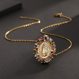 Colorful Zirconia Pendant with Retro Mary Design for Women's Fashion Jewelry