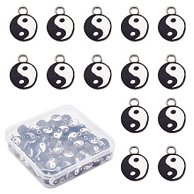 100 брелоки из полимерной глины ручной работы., с фурнитурой железной платинового оттенка, плоские круглые с инь янь