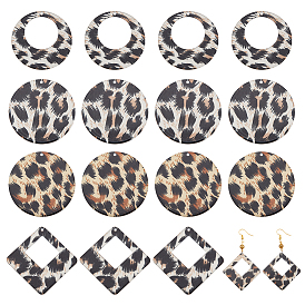 24 шт 4 стиль прозрачные акриловые подвески, плоское круглое кольцо и ромб с леопардовым принтом