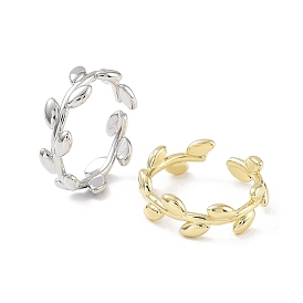 Brass Open Cuff Rings for Women, Leaf