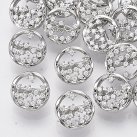 Brass Shank Buttons, with Micro Pave Cubic Zirconia, Flat Round, Clear