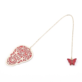 Skull Brass Enamel Pendants Bookmarks, with Brass Cable Chains and Zinc Alloy Enamel Butterfly Pendants, for Reader,Women,Kids,Students, Teachers,Friends and Book Lovers