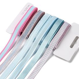 18 Yards 6 Styles Polyester Ribbon, for DIY Handmade Craft, Hair Bowknots and Gift Decoration, Light Blue Color Palette
