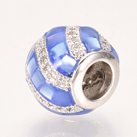 Brass Micro Pave Cubic Zirconia European Beads, with Shell, Large Hole Beads, Cadmium Free & Lead Free, Rondelle