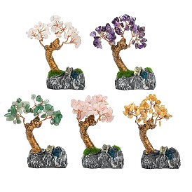 Natural Gemstone Chips Money Tree Decorations, Resin Base Copper Wire Feng Shui Energy Stone Gift for Home Desktop Decoration