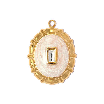 304 нержавеющей стальной эмали подвески, овальный шарм, с кубического циркония, реальный 18 k позолоченный, ионное покрытие (ip), долговечный