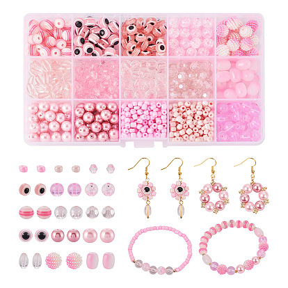Kit de fabrication de bijoux en perles de bricolage, y compris acrylique et verre et résine et perles de rocaille, rond & bicône & ovale & rond plat