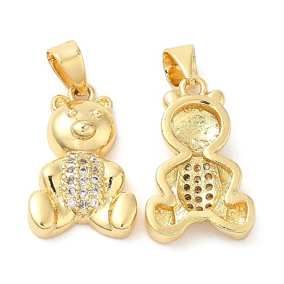 Brass Micro Pave Cubic Zirconia Pendants, Lead Free & Cadmium Free, Bear Charms