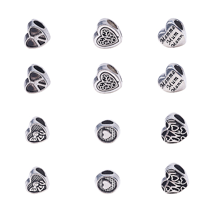 Alloy European Beads, Large Hole Beads, Heart