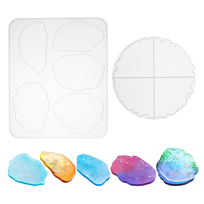 Cup Mat Silicone Molds, Resin Casting Molds, For UV Resin, Epoxy Resin Jewelry Making, Flat Round and Cloud Shape