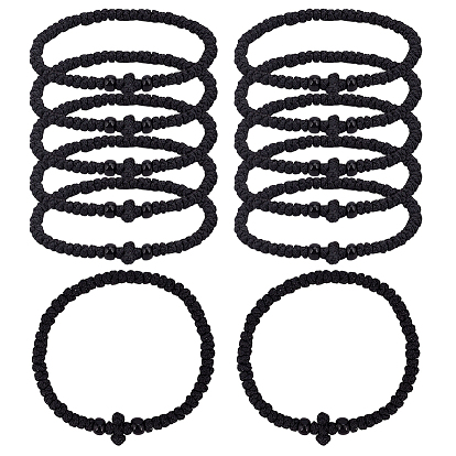 12Регулируемые полиэстерные плетеные браслеты из бусин для мужчин и женщин, крестик