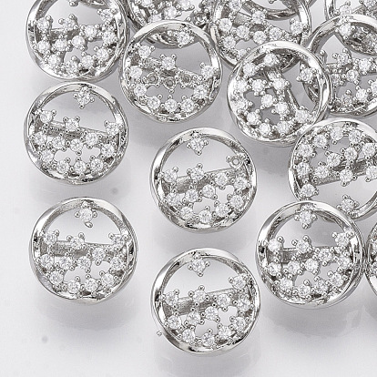 Brass Shank Buttons, with Micro Pave Cubic Zirconia, Flat Round, Clear