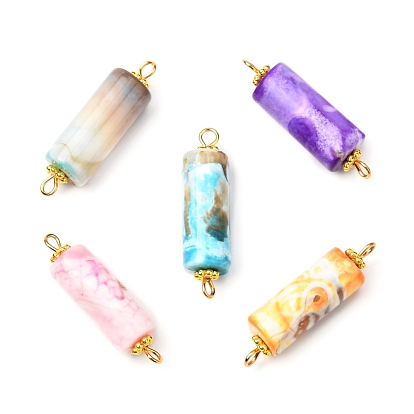 Natural Fire Crackle Agate Links Connectors, with Golden 304 Stainless Steel Findings, Dyed, Column
