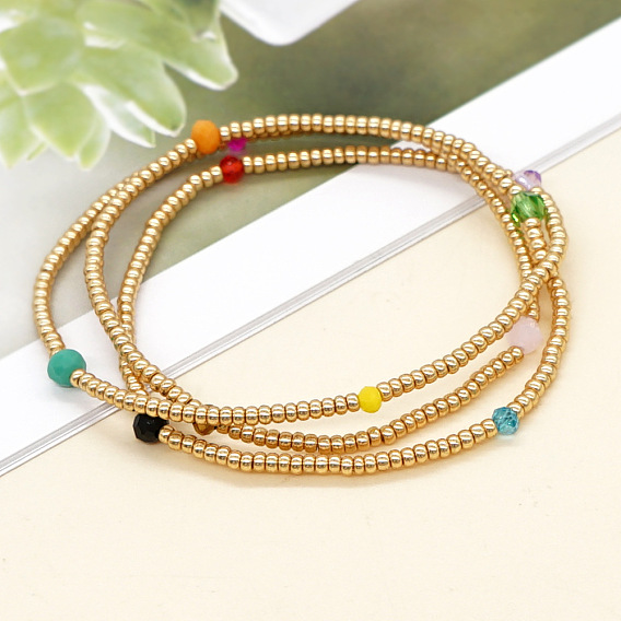 Fashionable Glass and Crystal Beaded Multi-Layered Bracelet for Women