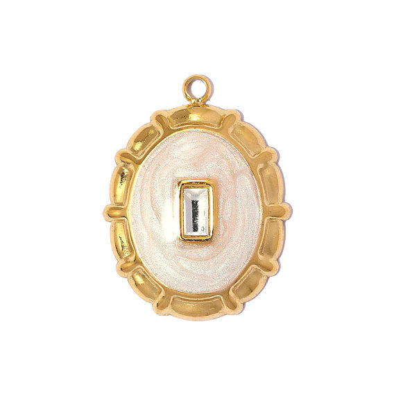 304 нержавеющей стальной эмали подвески, овальный шарм, с кубического циркония, реальный 18 k позолоченный, ионное покрытие (ip), долговечный