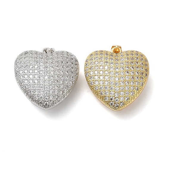 Латунные микропаве прозрачные подвески с фианитом, без кадмия и без свинца, пустое сердце