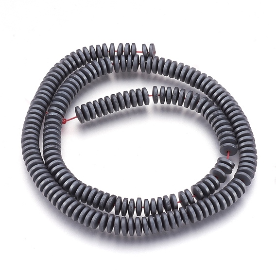 Non-magnetic Synthetic Hematite Beads Strands, Frosted, Heishi Beads, Flat Round/Disc