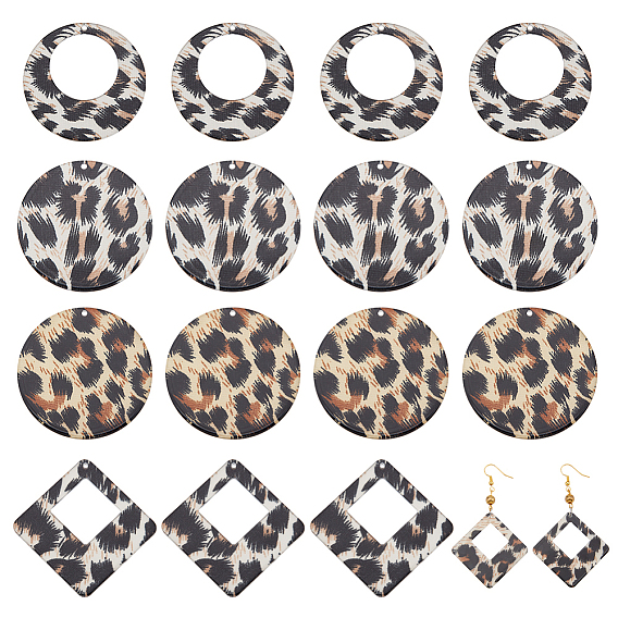 24 шт 4 стиль прозрачные акриловые подвески, плоское круглое кольцо и ромб с леопардовым принтом