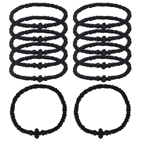 12Регулируемые полиэстерные плетеные браслеты из бусин для мужчин и женщин, крестик