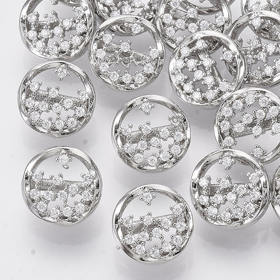 Brass Shank Buttons, with Micro Pave Cubic Zirconia, Flat Round, Clear
