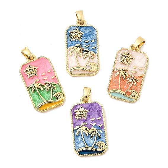 Латунь эмаль подвески, прямоугольник с деревом и солнцем, стойки покрытие, долговечный, без кадмия и без свинца, золотые