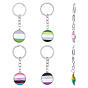 6Pcs 6 Style Glass Keychain, with Platinum Plated Iron Split Key Rings, Flat Round with Striped Pattern
