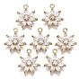 Brass Micro Pave Cubic Zirconia Pendants, Flower, Long-Lasting Plated, Light Gold