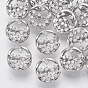 Brass Shank Buttons, with Micro Pave Cubic Zirconia, Flat Round, Clear