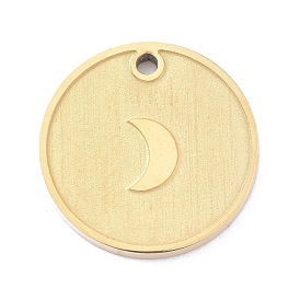 Ion Plating(IP) 304 Stainless Steel Matte Pendants, Flat Round with Moon