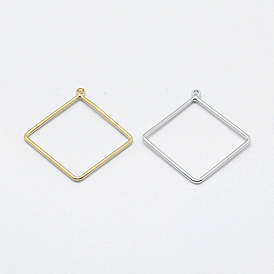 Brass Pendants, Long-Lasting Plated, Nickel Free, Open Rhombus