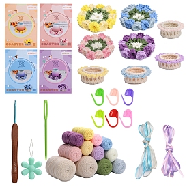 Kits de tricot sous-verre muguet de mai pour débutants, Tapis de tasse de fleurs, kits de démarrage au crochet avec instructions