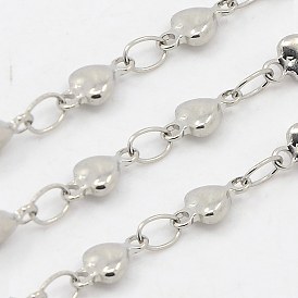 304 Stainless Steel Link Chains, Decorative Heart Chain, Soldered, 3.5x2mm