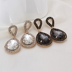 Retro Glamour Dangle Earrings with Sparkling Gems for Nightclub Style