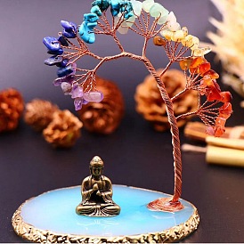 Natural Gemstone Chips Tree of Life Decorations, Copper Wire Feng Shui Energy Stone Gift for Women Men Meditation