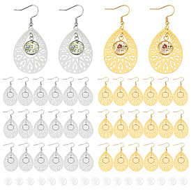 12 пары 2 цвета 304 серьги-капли из нержавеющей стали, наборы для самостоятельной сборки украшений, со стеклянными кабошонами 