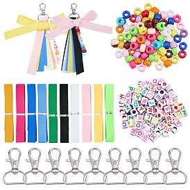 DIY Pendant Decoration Making Kits, including Iron Swivel D Rings Lobster Claw Clasps, Acrylic Beads, Polyester Ribbons
